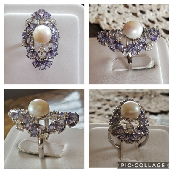 Genuine 6.4ct, 14k W.Gold, 925 Tanzanite Ring 7 - Picture 2 of 7